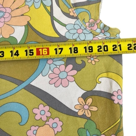 Lucky Brand Y2K Sweatshirt Cap Sleeve Hooded Vest Groovy Flower Power 70s Print - Picture 11 of 16